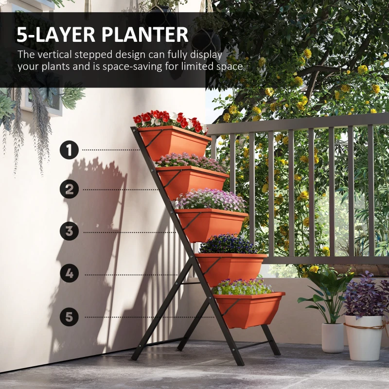  5-Tier Raised Garden Bed Plant Stand Flower Pots with Leaking Holes