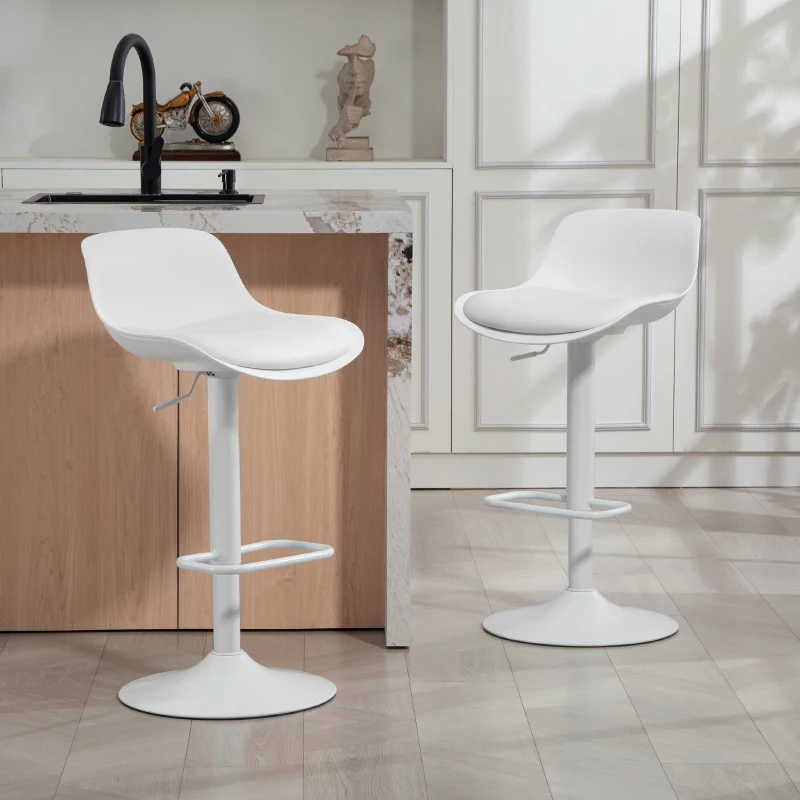 Counter Height Bar Stools Set of 2, Streamlined Bar Chairs with Adjustable Height and Swivel PU Leather Seat