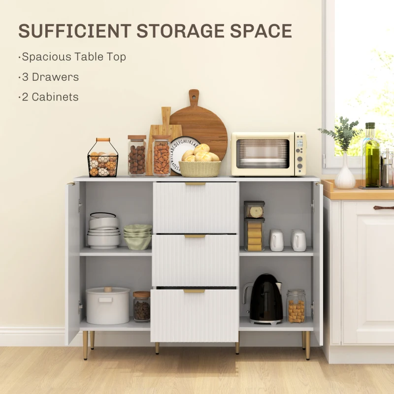 Modern Kitchen Storage Cabinet, Sideboard Buffet Cabinet w/ 3 Drawers and Adjustable Shelves