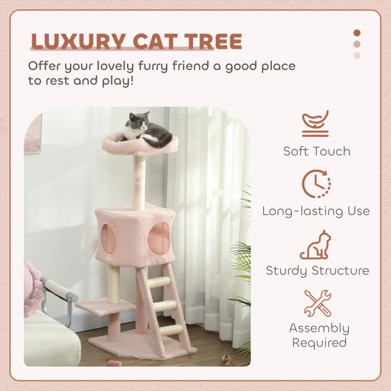 47" Tall Cat Tree Tower with Condo, Ladder, Scratching Posts and Hanging Ball