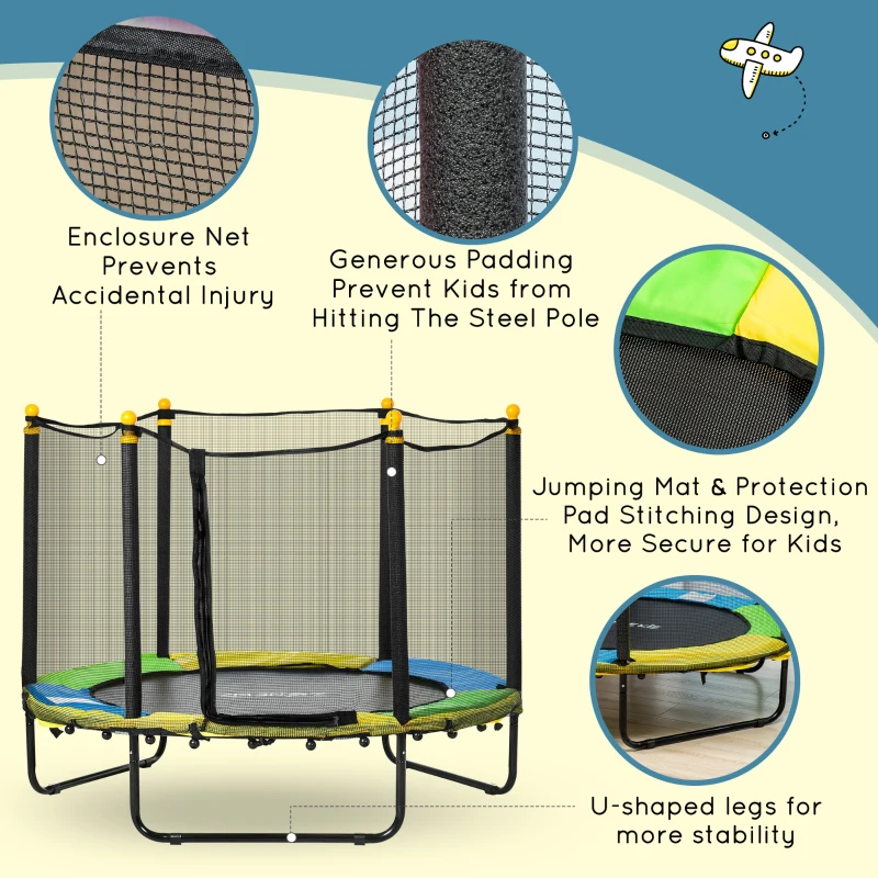 4.6FT Trampoline for Kids with Enclosure Net for Ages 3-10, Indoor Outdoor Use