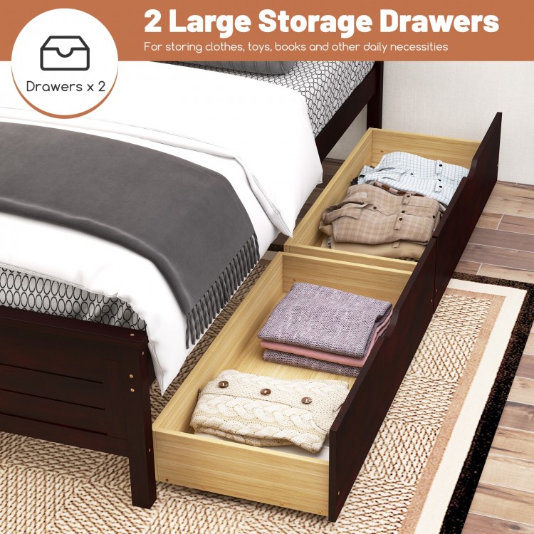 Full Size Bed Frame with Storage Drawers and Solid Wood Headboard