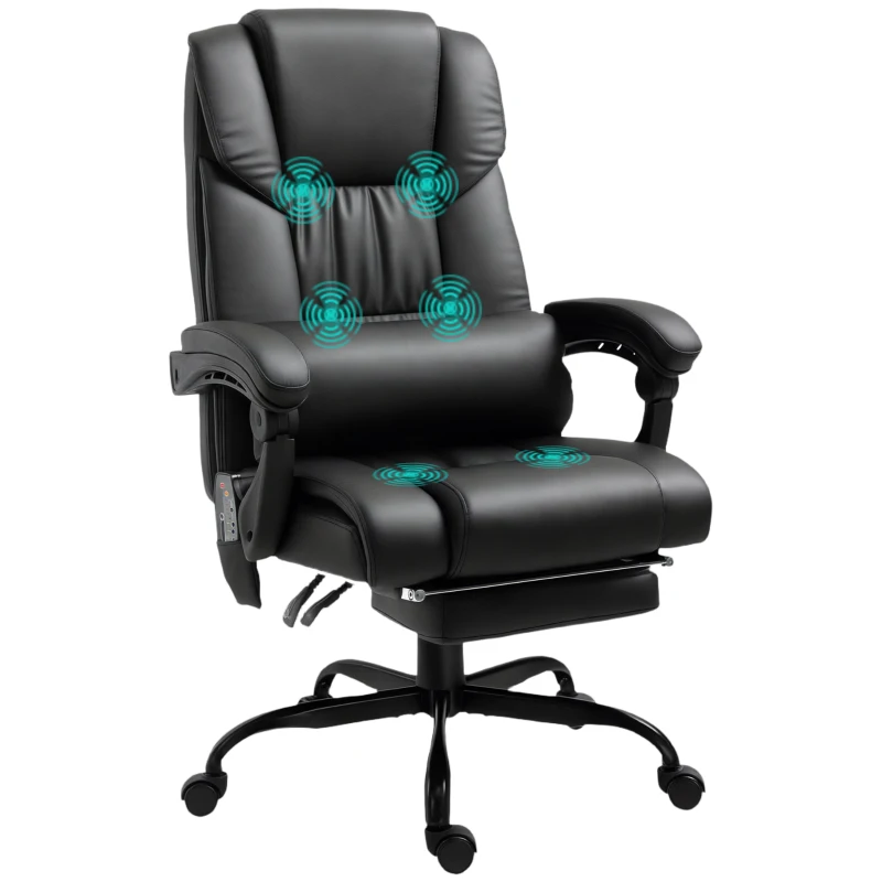 6-Point Vibration Massage Chair, Height Adjustable Reclining Computer Chair with Retractable Footrest