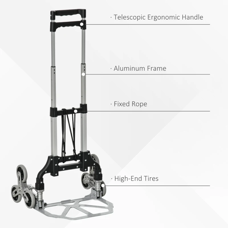 6-Wheels Stair Climber Hand Truck, Dolly Heavy Duty Folding Steel Load Cart with Adjustable Telescoping Handle, 154lbs Capacity