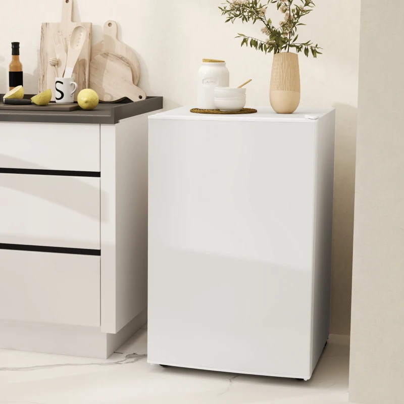 4.5 Cu Ft Mini Fridge with Freezer, Wheels, Single Door Refrigerator, Adjustable Thermostat, Reversible Door