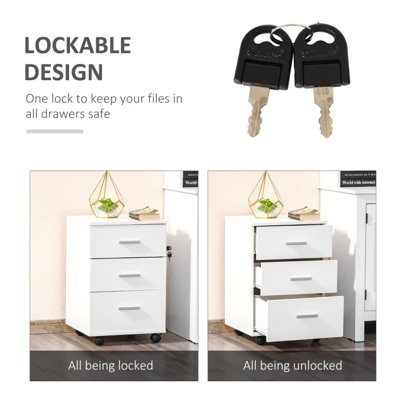 Mobile Filing Cabinet with Wheels, 3 Drawer File Cabinet with Lock and Keys
