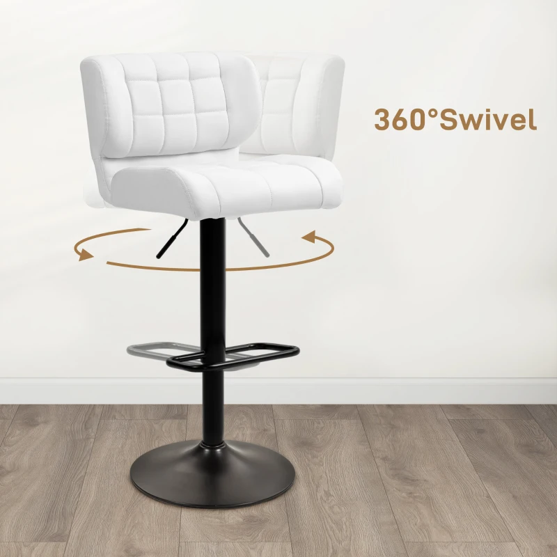 Swivel PU Leather Barstools Set of 2 Adjustable Bar Stools with Footrest Back