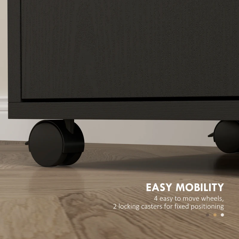 Microwave Cart on Wheels Utility Trolley Storage Sideboard Bookcase with 2-door Cabinet