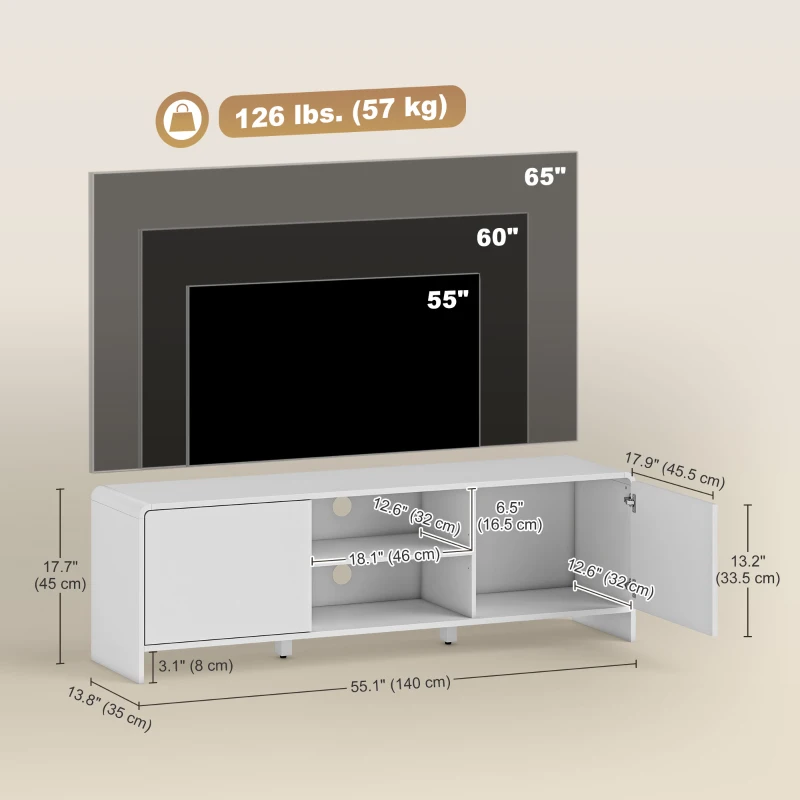 TV Stand for up to 65 Inch TV, Nordic Entertainment Center with 2 Cabinets and 2 Open Shelves