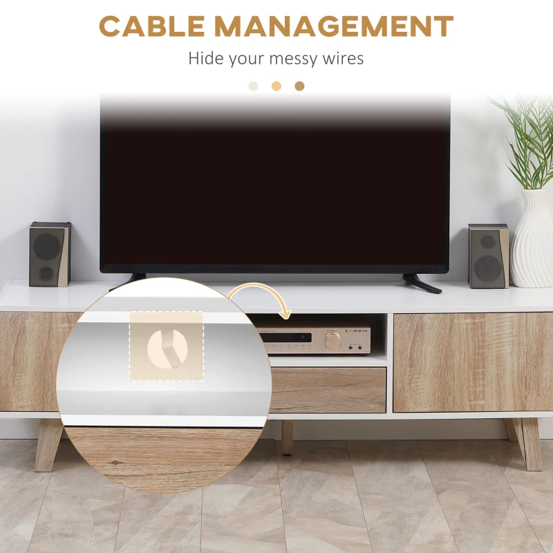 Modern TV Stand Cabinet for TVs up to 72" Flat Screen with Push-open Drawer, Storage Compartment and Cable Management