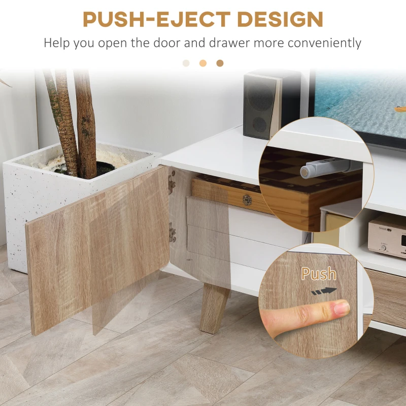 Modern TV Stand Cabinet for TVs up to 72" Flat Screen with Push-open Drawer, Storage Compartment and Cable Management