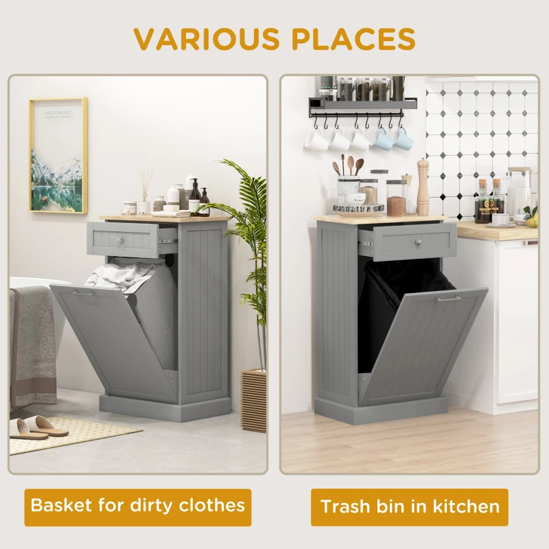 Kitchen Tilt Out Trash Bin Cabinet, Free Standing Recycling Cabinet, Trash Can Holder with Drawer