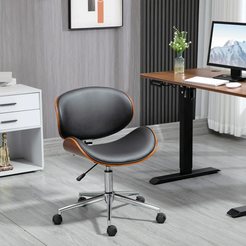  Office Chair, Faux Leather and Bentwood Computer Desk Chair with 360 Degree Swivel Wheels, Adjustable Height
