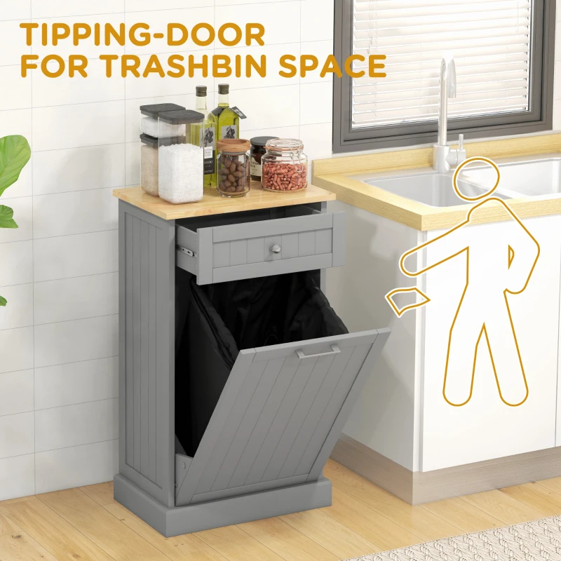 Kitchen Tilt Out Trash Bin Cabinet, Free Standing Recycling Cabinet, Trash Can Holder with Drawer