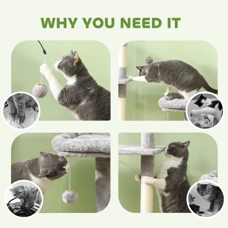 53" Cat Tree, Cat Tower with Scratching Posts, Cat Condo, Beds, Platforms, Toy Balls for Indoor Cats