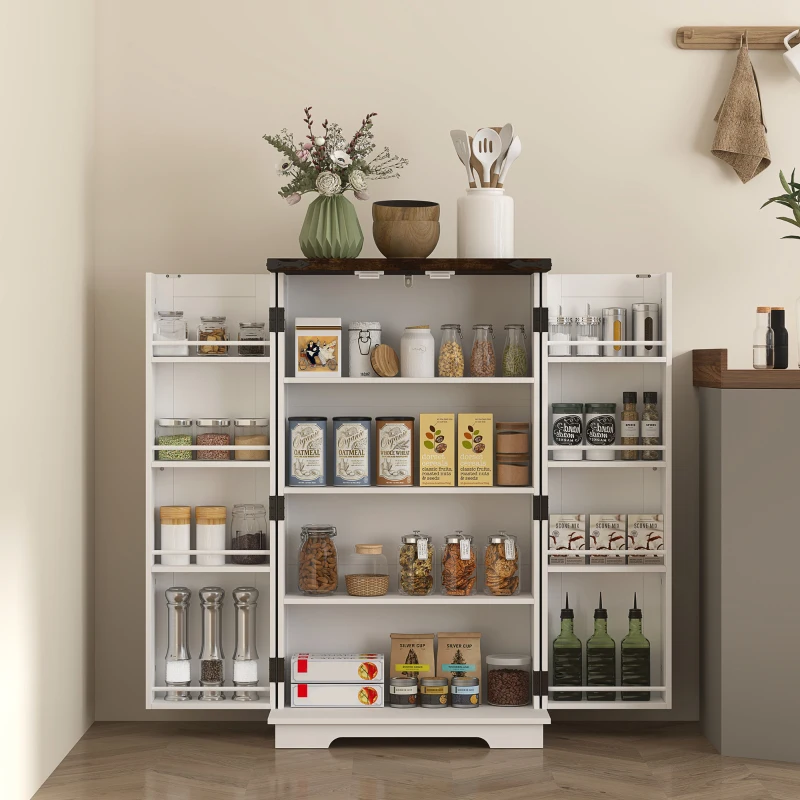 Farmhouse Kitchen Pantry Storage Cabinet, Kitchen Pantry Cabinet with Doors and Adjustable Shelves