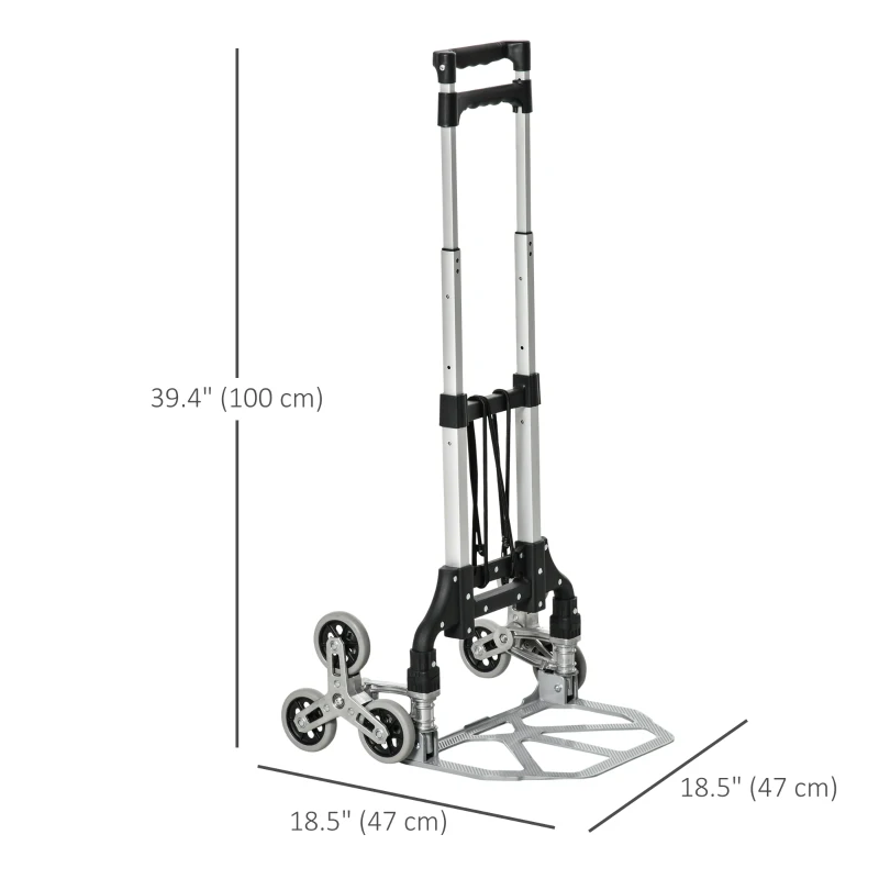 6-Wheels Stair Climber Hand Truck, Dolly Heavy Duty Folding Steel Load Cart with Adjustable Telescoping Handle, 154lbs Capacity