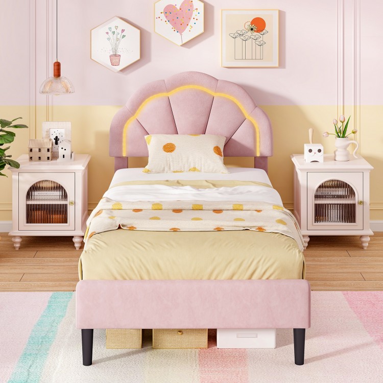 Twin-Full-Queen LED Bed Frame with Adjustable Flower Headboard and Metal Support Feet