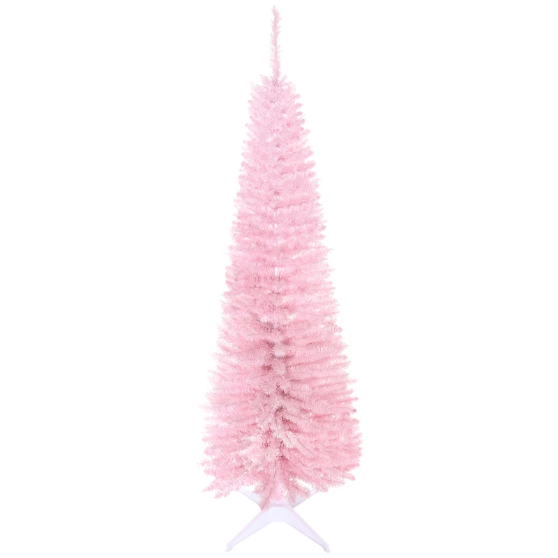  5FT Artificial Christmas Tree, Pencil Christmas Tree with Realistic Branches, Stable Stand, Pink