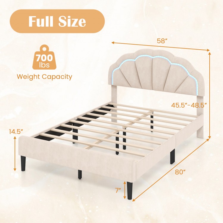 Full/Queen/Twin LED Bed Frame with Adjustable Flower Headboard and Metal Support Feet