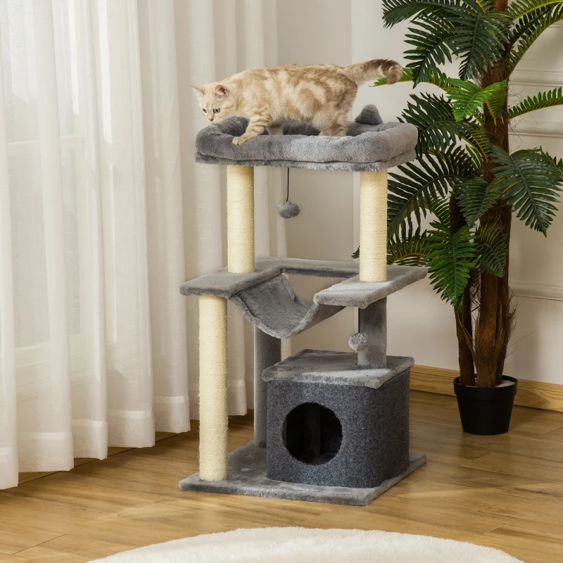 39.25'' Cat Tree Tower Multi-Level Kitten House with Scratching Post Condo Hammock Bed Ball Toy