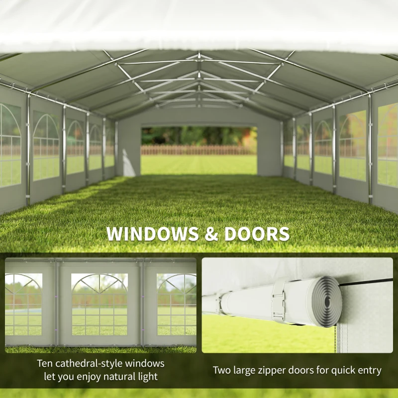 32'x16' Large Patio Gazebo, Steel Party Event Wedding Tent Canopy Carport Garage W/ 4 Removable Sidewalls for Outdoor Parking, White