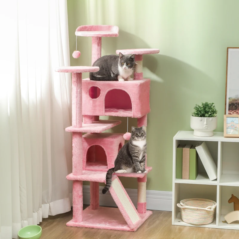 54" Cat Tree, Multi-Level Cat Tower with Scratching Posts, Cat Condos, Bed, Platforms, Ramp, Toy Ball