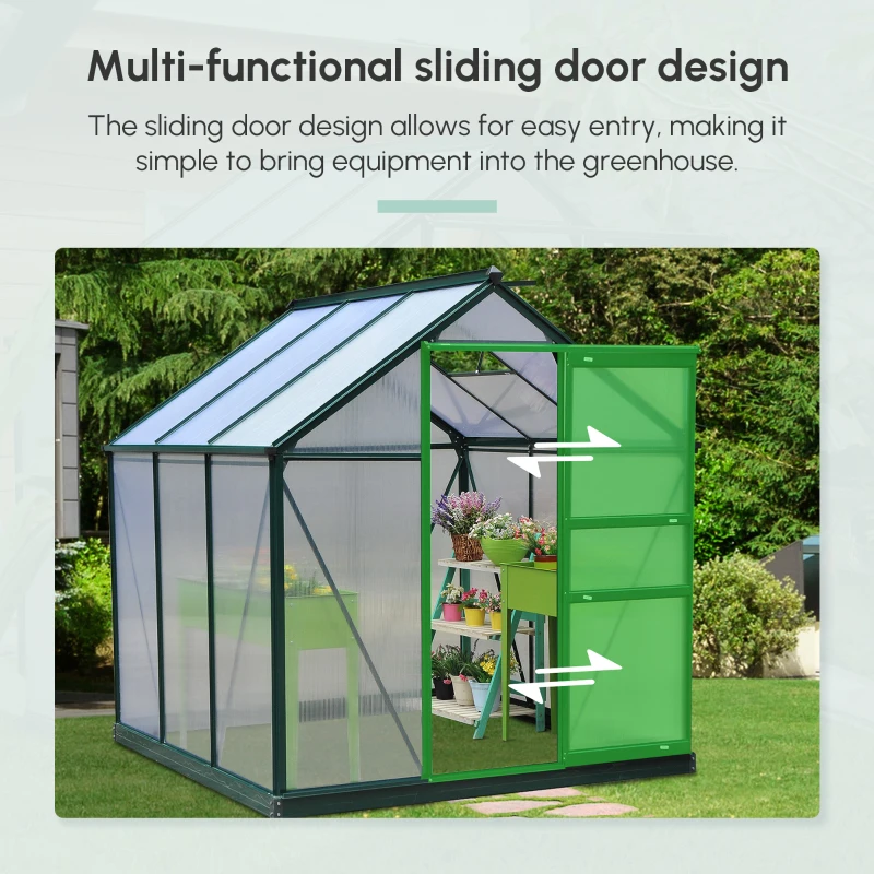  6.2' x 6.3' x 6.6' Clear Polycarbonate Greenhouse, Large Walk-In Green House Garden, Plants Grow, Galvanized Sheet Frame w/ Slide Door
