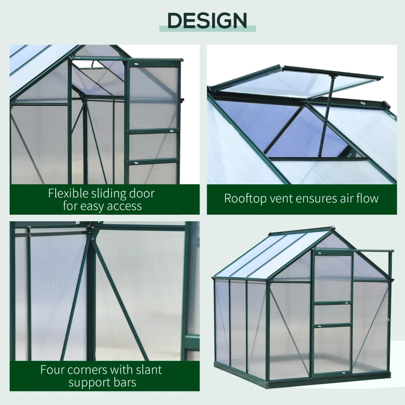  6.2' x 6.3' x 6.6' Clear Polycarbonate Greenhouse, Large Walk-In Green House Garden, Plants Grow, Galvanized Sheet Frame w/ Slide Door