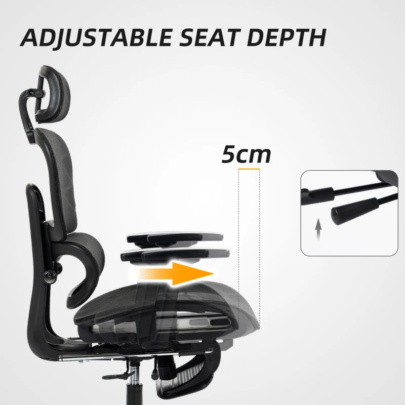 Mesh Office Chair with 3D Armrest, High Back Desk Chair with Lumbar Support, 135° Reclining, Adjustable Headrest