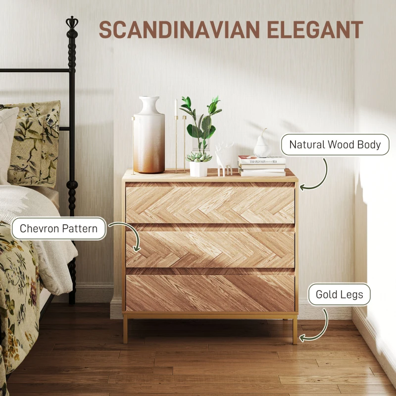 Bedroom Chest of Drawers with Anti-tipping Design, Storage Cabinet with 3 Drawers