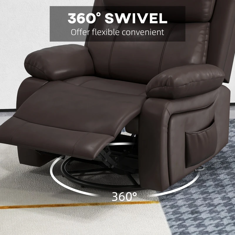 PU Leather Reclining Chair with Vibration Massage Recliner, Swivel Base, Rocking Function, Remote Control