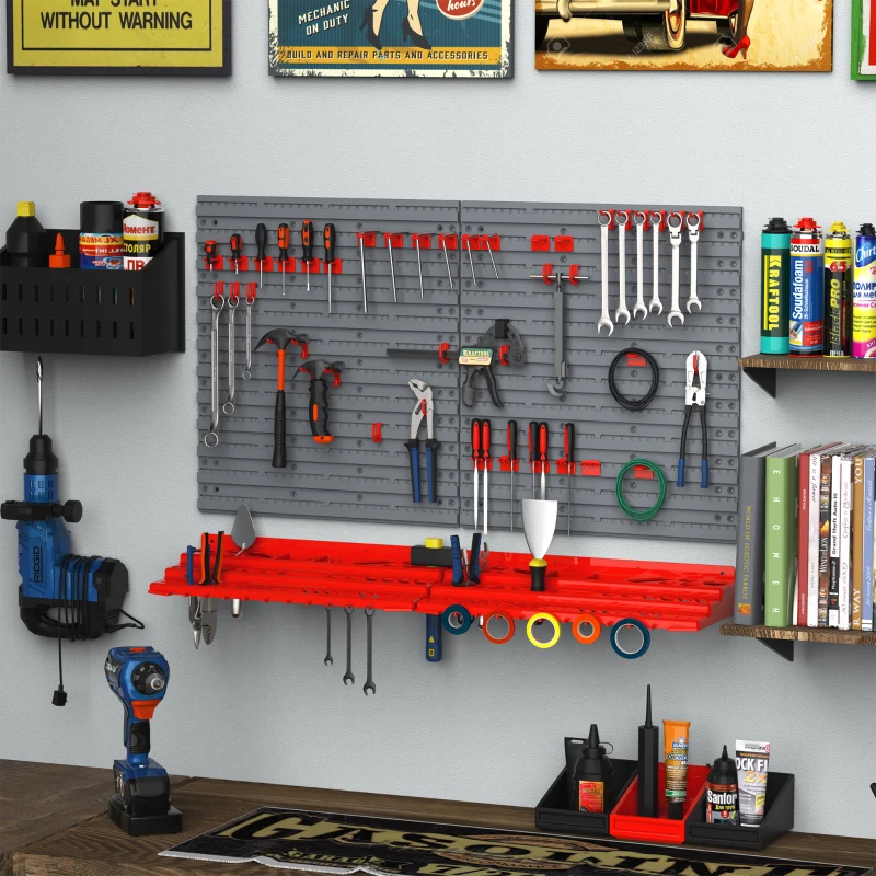 54 Piece Plastic Pegboard Panels, Peg Board with Accessories, Wall Mounted DIY Garage Storage with 50 Hooks
