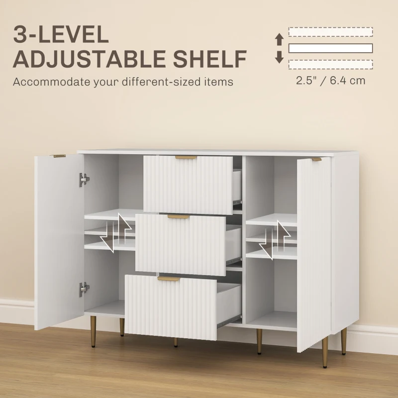 Modern Kitchen Storage Cabinet, Sideboard Buffet Cabinet w/ 3 Drawers and Adjustable Shelves