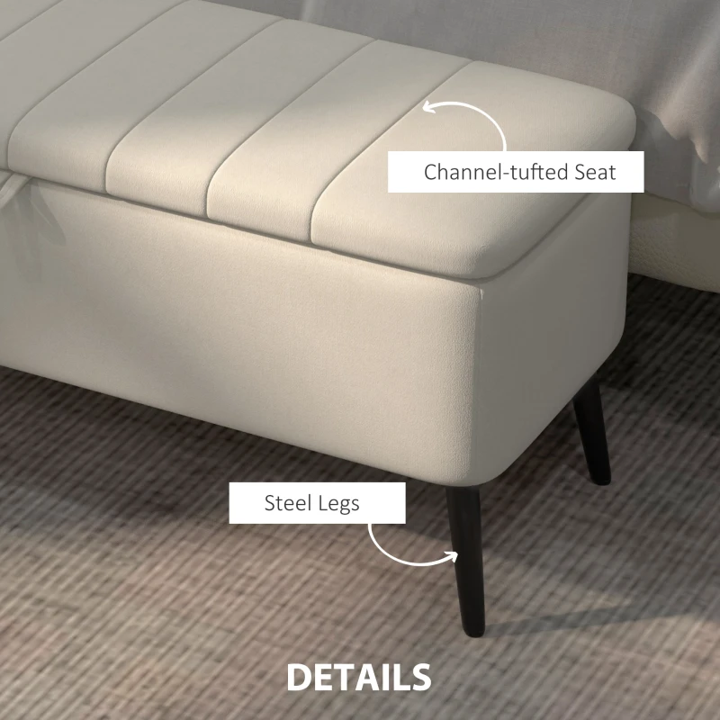  40" Ottoman with Storage, Linen Upholstered Storage Ottoman Bench with Steel Legs