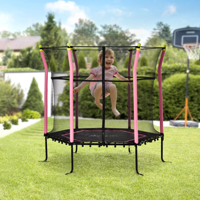  64" Kids Trampoline Mini Indoor/Outdoor Bouncer Jumper with Enclosure Net Elastic Thick Padded Pole Gift for Child Toddler Age 3-10 Years Old