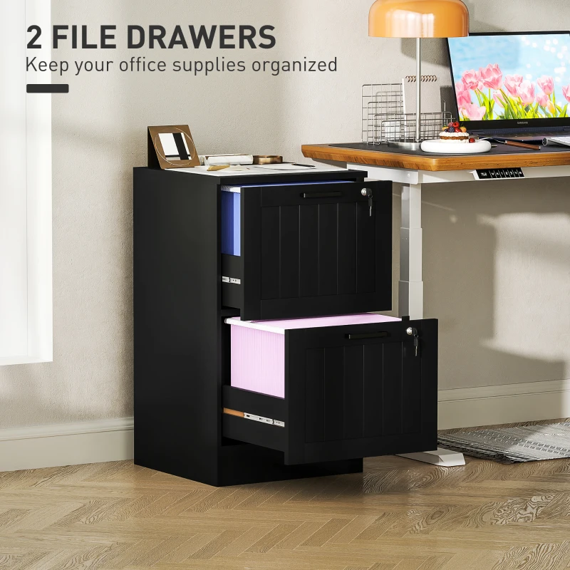 2 Drawer Filing Cabinet with Lock, Office Storage Cabinet with Adjustable Hanging Bars for A4 Letter Size Files
