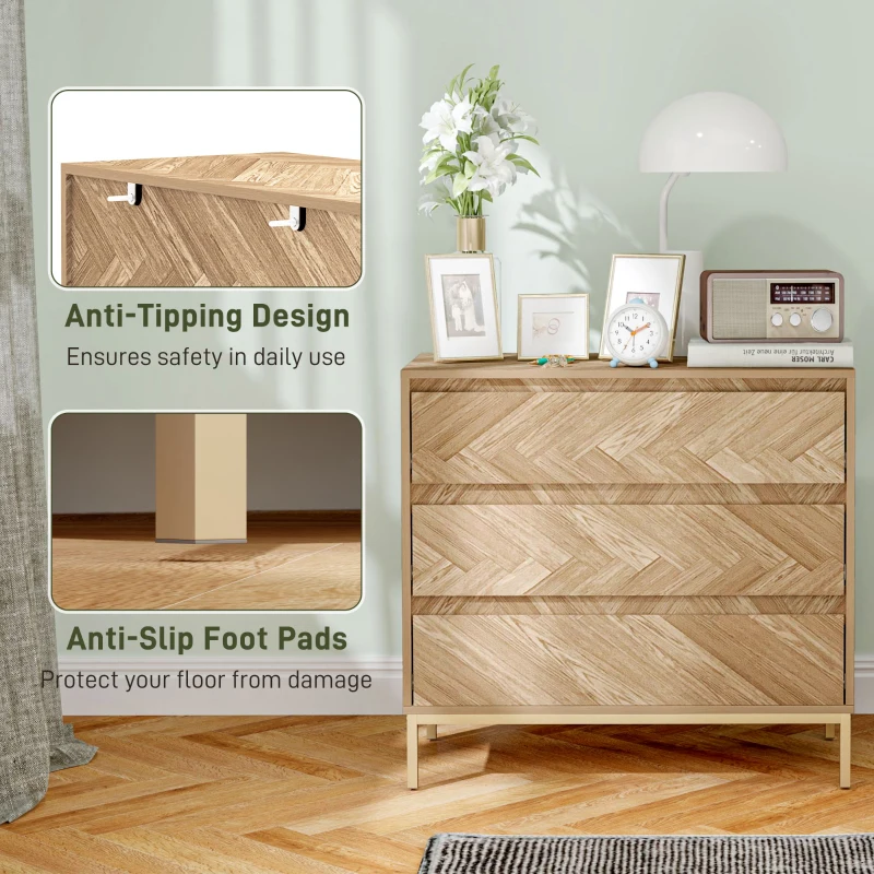 Bedroom Chest of Drawers with Anti-tipping Design, Storage Cabinet with 3 Drawers