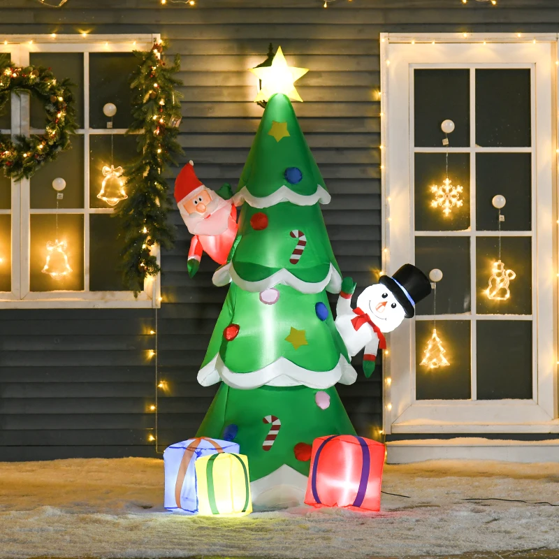 7 Feet Tall Christmas Inflatable Tree, LED Lighted with Santa Claus, Snowman and Gift Box for Home Indoor Outdoo