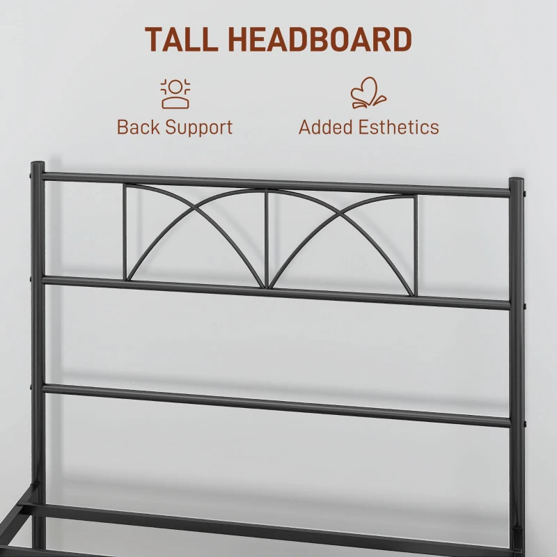 Metal Twin Platform Bed Frame with Headboard, Steel Slat Support, Underbed Storage, No Box Spring Needed