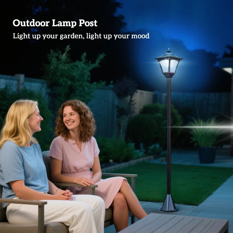 Single Solar Lamp Post Garden Solar-Powered LED Streetlight Style Outdoor Light Waterproof 5-6 Hours with Base