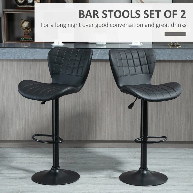 Bar Stools Set of 2, Adjustable Height Swivel Bar Chairs, PU Leather Upholstered Kitchen Counter Stools with Wide Seat, Back and Footrest