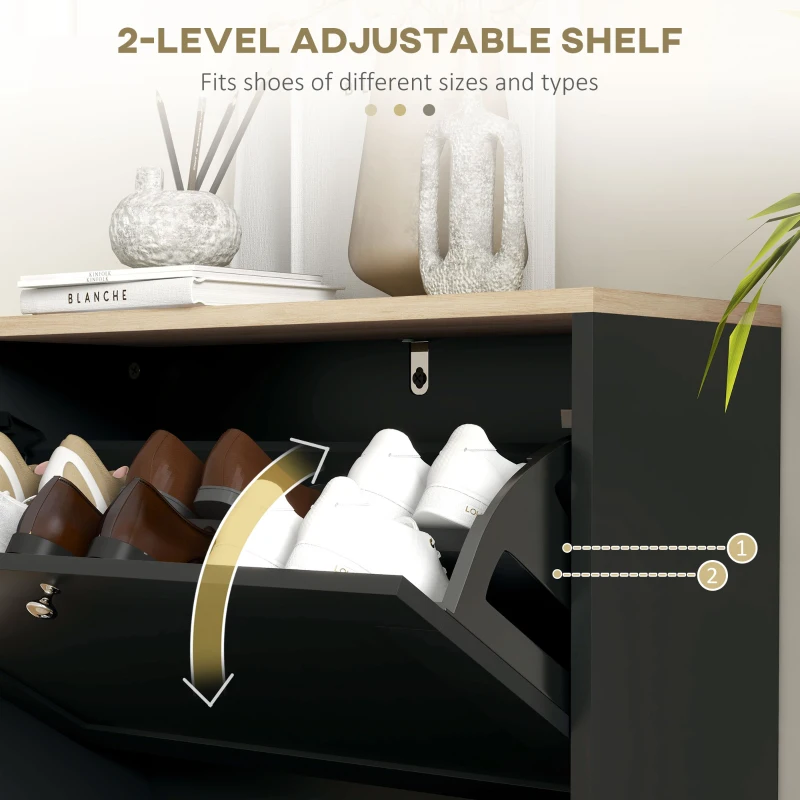 Slim Shoe Storage Cabinet, Modern Shoe Cabinet with 2 Flip Drawers and Adjustable Shelves for 8-12 Pairs