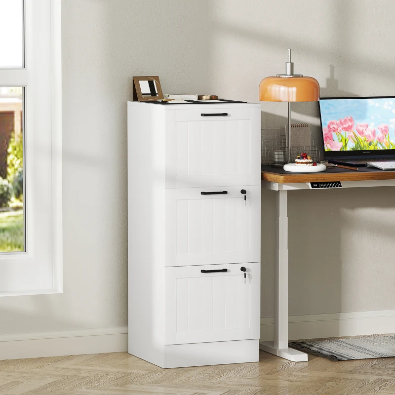  3 Drawer Filing Cabinet with Lock, Office Storage Cabinet with Adjustable Hanging Bars for A4 Letter Size Files