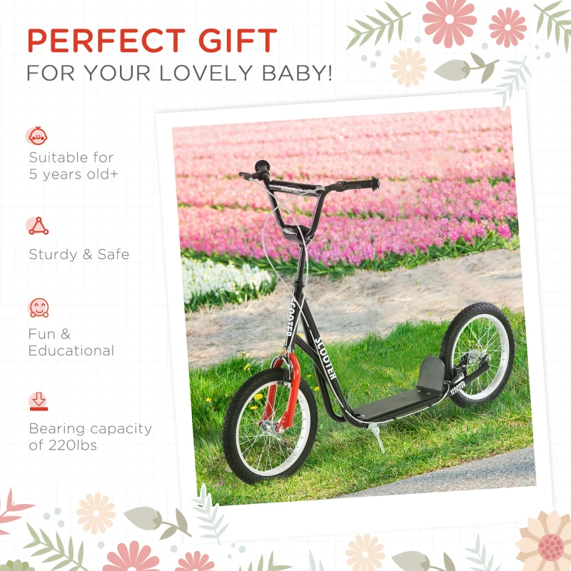 Kids Kick Scooter for 5+ Year Old, Kids Ride on Toy w/ 16'' Inflatable Wheel Dual Brakes