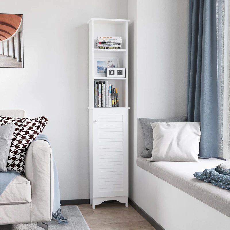 Tall Bathroom Storage Cabinet, Freestanding Linen Tower with 3-Tier Open Adjustable Shelf