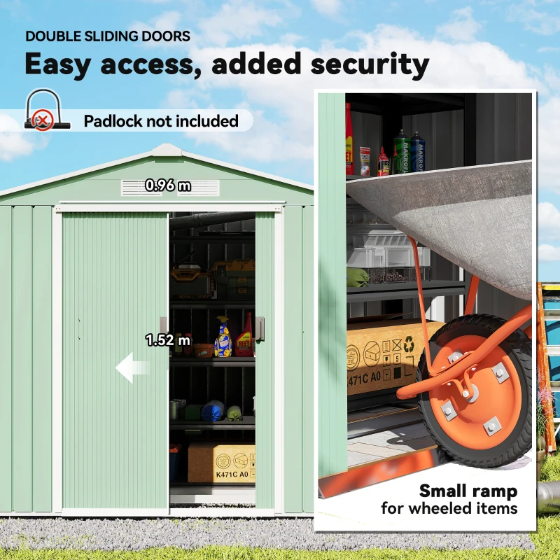 7' x 4' x 6' Garden Storage Shed Outdoor Patio Metal Tool Storage House w/ Foundation Kit and Double Doors