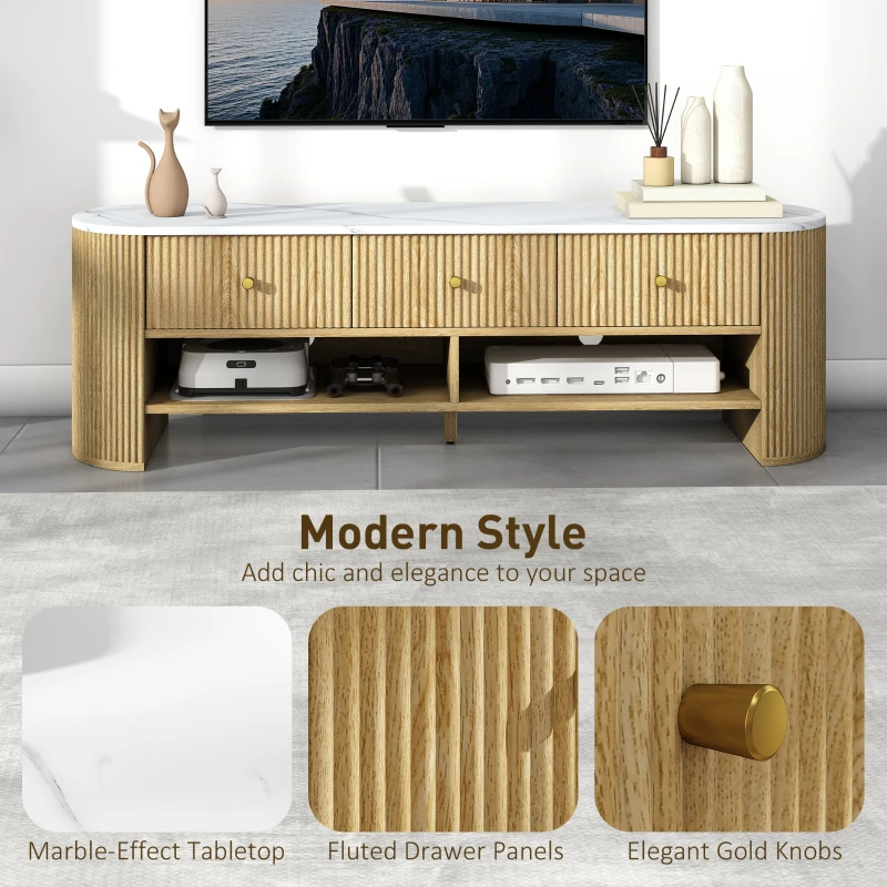Modern TV Table with Marble-Effect Top, 3 Drawers and 2 Open Shelves for 32-65 Inch Television