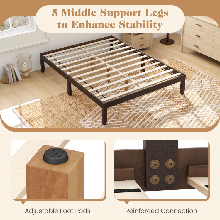 Queen/Full/Twin Wood Bed Frame with Wooden Slats Support and Rubber Wood Legs