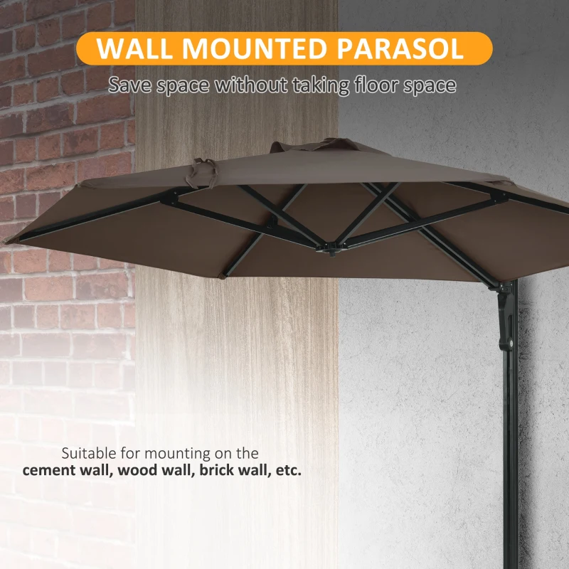  8 ft Wall Mounted Umbrella with 180° Rotatable Canopy, Patio Wall Parasol 
